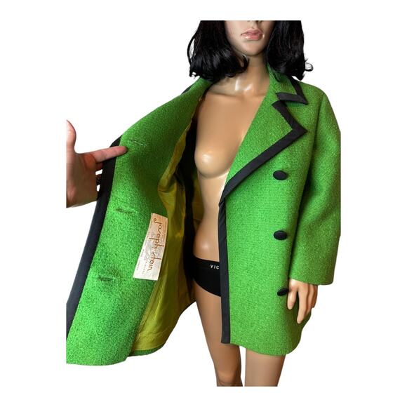1960s Joseph Heim Agnes Whitmore Green Boucle Mod Wool Coat black trim Medium - Picture 10 of 16